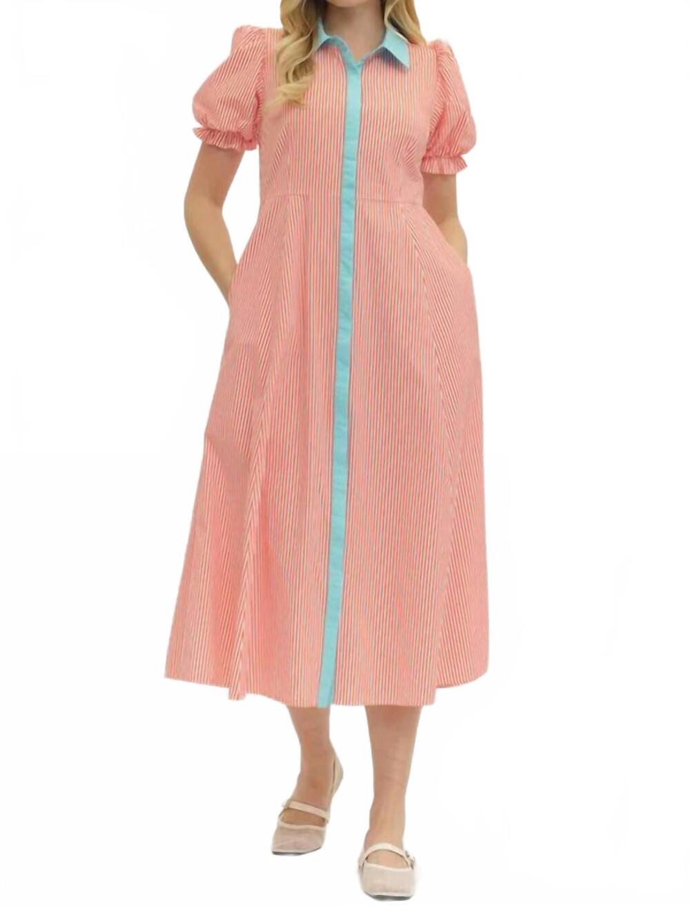 NEW ENTRO debbie striped midi dress in orange